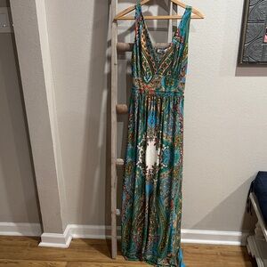 646 Main Colorful Paisley Print Stretch Maxi Dress